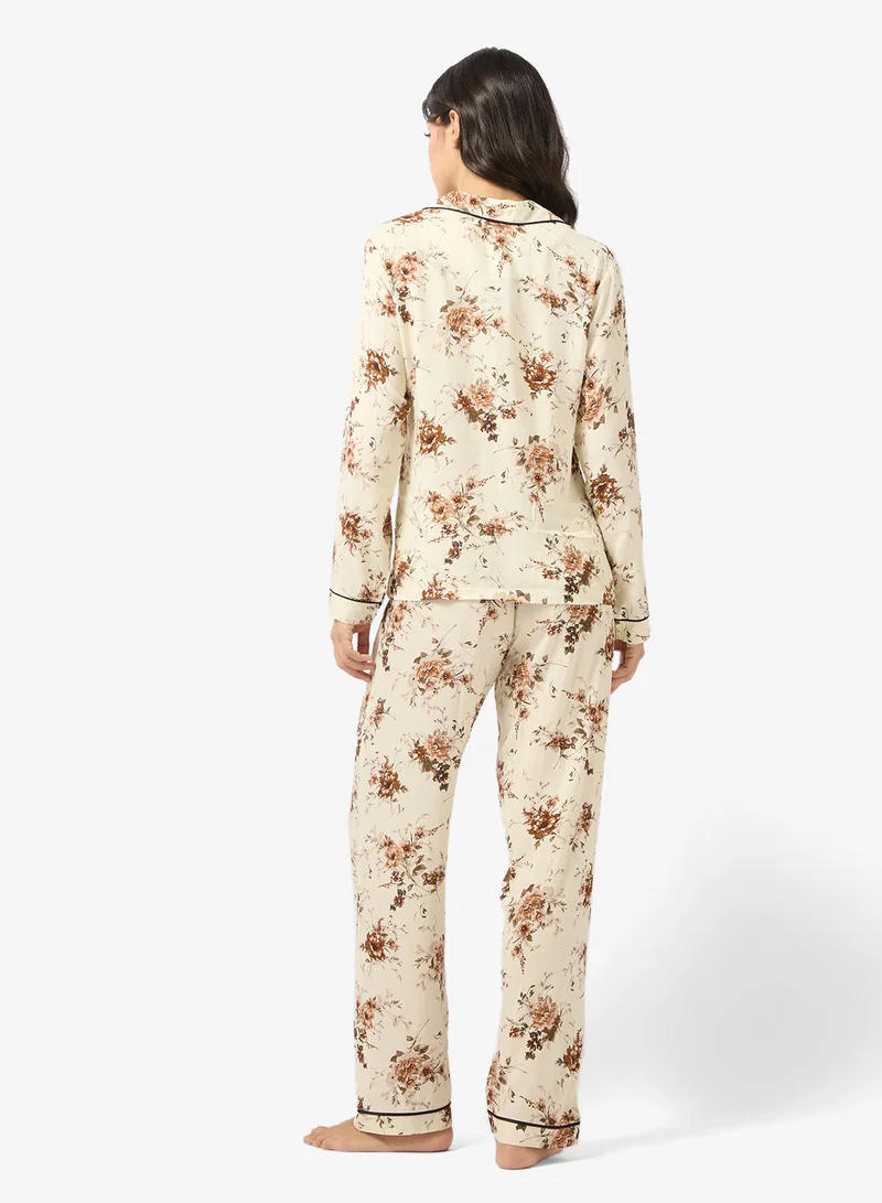 Ginger Floral Print Button Down Shirt & Pyjama Set